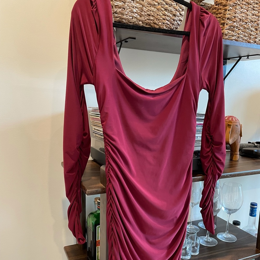Burgundy ruched dress
